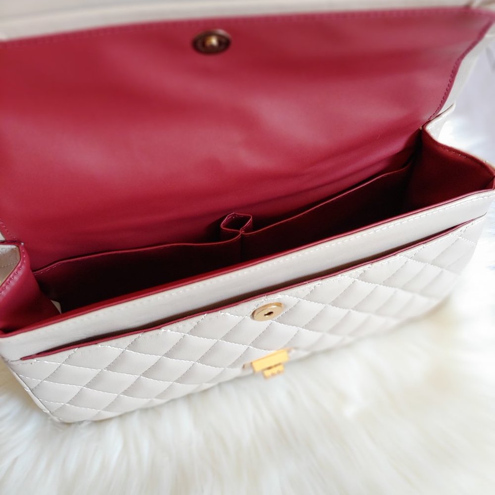 ADELA Quilted Mid Sized Turn Lock Handbag in Beige - Picture 4 of 5